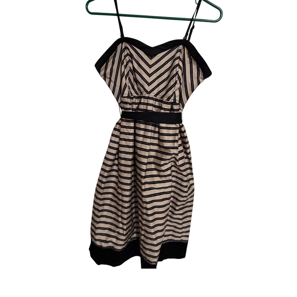 Motherhood Maternity Striped Sweetheart Dress Beige Black Small NWT 532208